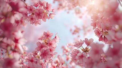 Wall Mural - close up of pink cherry blossoms, concept of beauty and tranquility.