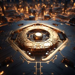 Golden Circuit Board, Intricate Detail, The Heart of a Spaceship