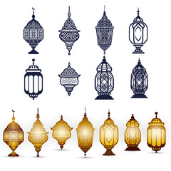 Lamp Silhouette.Ramdan kareem Element.Ramadan kareem Vector set.