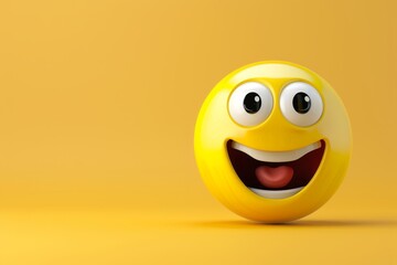 Wall Mural - A yellow smiley face with big eyes and a big grin