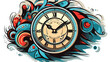 Sticker of a tattoo style ticking clock flat cartoo