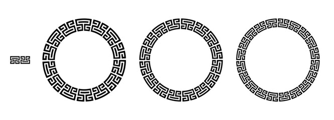 Wall Mural - greek frame, circle frame, decorative border, vintage ornaments with seamless pattern vector illustr