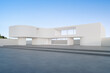 House with concrete floor terrace. 3d rendering of modern building and blue sky background.