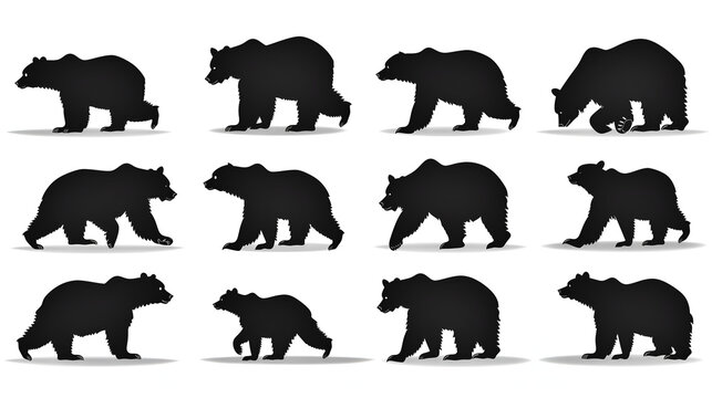 Silhouette bear collection vector, simple silhouette style with black color and white background