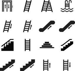 Fototapete - Set of Climbing Stair Fill icons. Stairway direction information symbols. Signs navigation staircase vectors isolated on transparent background. flat styles signs for mobile concept and web designs.