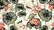 Seamless Damask pattern with a touch of the Orient, featuring lotus flowers and exotic birds . Seamless Pattern, Fabric Pattern, Tumbler Wrap.