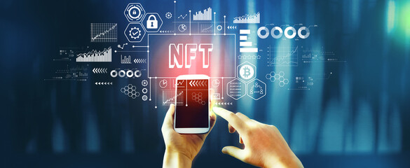 NFT theme with person using a smartphone