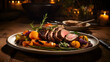 Rustic Fine Dining: Gourmet Meat Dish Bathed in Natural Light – A True Epicurean Delight