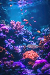 Poster - A colorful coral reef with a variety of fish swimming around. The vibrant colors of the fish and coral create a lively and energetic atmosphere