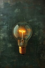 Wall Mural - A light bulb is lit up on a dark background