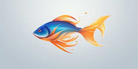 Wall Mural - A fish with orange fins and blue body. The fish is swimming in a white background. The fish is colorful and has a lot of detail