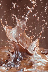 Wall Mural - A splash of chocolate milk is splashing out of a cup. The image has a playful and fun mood, as it captures the excitement of drinking a delicious beverage
