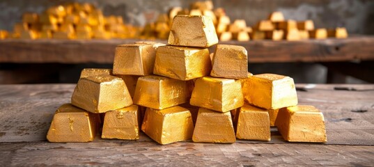 Poster - Stack of gold bars. Generative AI technology.