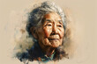 A timeless illustration celebrating the ageless beauty and wisdom of an elder Asian woman, radiating grace, dignity, and character.