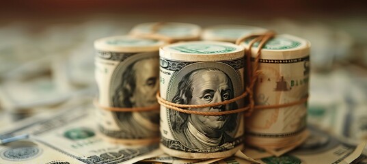 Aufkleber - Bundles of dollar money. Generative AI technology.	
