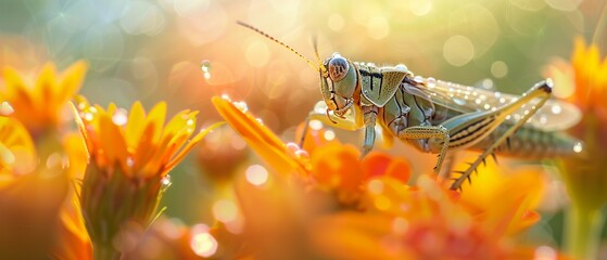 Random insect on a flower, closeup, photorealistic image, colors alive in sunlight ,super realistic,soft shadowns