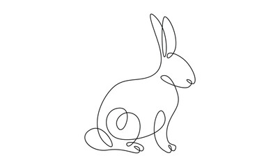 Wall Mural - Vector continuous one simple single abstract line drawing of Rabbit pet animal isolated on a white background