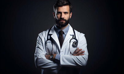 Doctor crossing arms while holding stethoscope