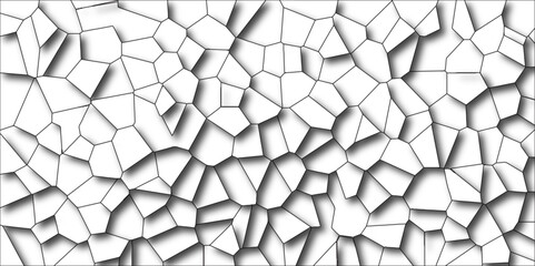 Poster - White color Broken Stained-Glass Background with black lines. Voronoi diagram Seamless pattern with 3d shapes vector Vintage Illustration background. Geometric Retro tiles pattern Quartz glass natural