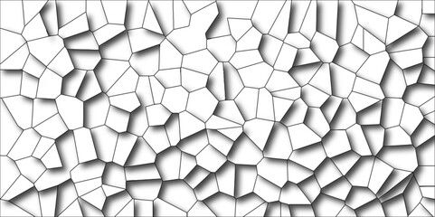 Poster - White color Broken Stained-Glass Background with black lines. Voronoi diagram Seamless pattern with 3d shapes vector Vintage Illustration background. Geometric Retro tiles pattern Quartz glass natural