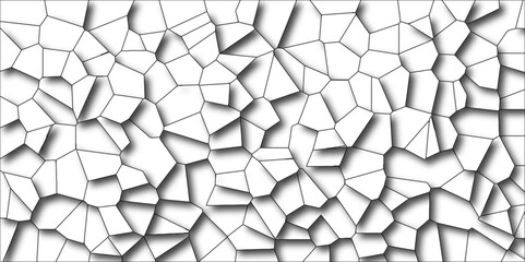 Poster - White color Broken Stained-Glass Background with black lines. Voronoi diagram Seamless pattern with 3d shapes vector Vintage Illustration background. Geometric Retro tiles pattern Quartz glass natural