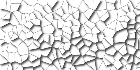 Poster - White color Broken Stained-Glass Background with black lines. Voronoi diagram Seamless pattern with 3d shapes vector Vintage Illustration background. Geometric Retro tiles pattern Quartz glass natural