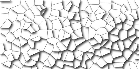 Poster - White color Broken Stained-Glass Background with black lines. Voronoi diagram Seamless pattern with 3d shapes vector Vintage Illustration background. Geometric Retro tiles pattern Quartz glass natural