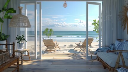Sea View Beach Living 3D Rendering: A 3D rendering representing life on the sea view beach.