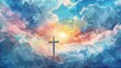 Cross with Holy Light and Clouds. Christian, Easter, Religious, Symbol, Jesus, Church, Cathedral, Painting, Belief, Religion, Sacred, Nobody, Gospel, God, Bible, Biblical, Divine
