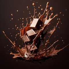 pieces of chocolate with chocolate splash
