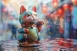 Vibrant watercolor Maneki Neko, lucky and playful cat figures, dancing colors of fortune , high resolution DSLR, 8K, high detailed, super detailed , ultra HD, 8K resolution , up32K HD