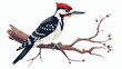 Cartoon woodpecker on a tree flat vector isolated on white