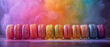 Rainbow of macarons, delicate and colorful, sweet selection