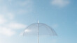 晴れた空と雨と透明なビニール傘。3D（横長）