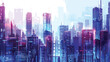Cyberpunk city background. Bright glowing houses 