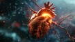 Depict the concept of Myocardial Infarction in a stock image, featuring a heart experiencing an ischemic event due to narrowed coronary arteries