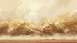 Heavy sand and dust storm above desert land on hot sum