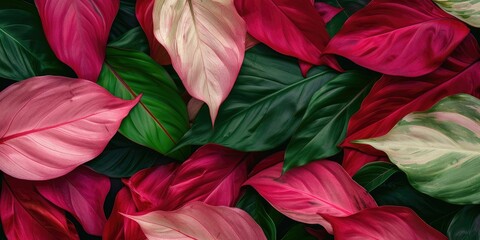 Wall Mural - leaves of Spathiphyllum cannifolium, abstract colorful texture, nature background. top view
