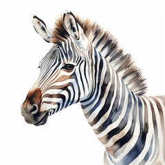 Wall Mural - Zebra portrait watercolor clipart illustration on white background