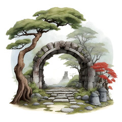 Wall Mural - panoramic ancient ruin illustration on white backround
