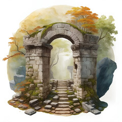 Wall Mural - panoramic ancient ruin illustration on white backround
