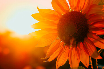 Wall Mural - Yellow sunflower in the sunset light. Sunflower, close-up. Yellow big flower.