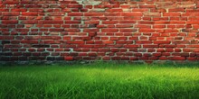 Red Brick Wall With Grass Floor 
