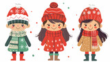 Fototapeta  - litlle cute girls christmas illustration design flat vector