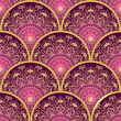 Vector vintage hand drawn seamless pattern with lacy golden and purple gradient mandalas