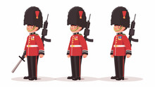 Cartoon Illustration Of A British Royal Guard Flat Vector