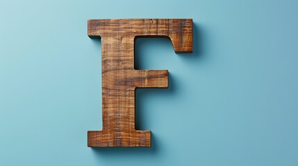 Wall Mural - Letter F in wood on a blue background