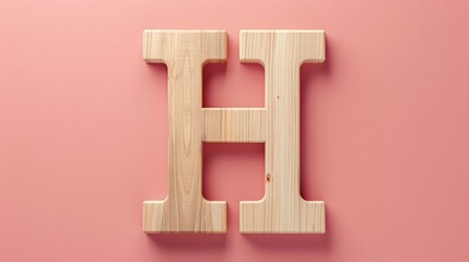 Wall Mural - Letter H in wood on a pink background
