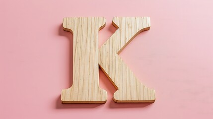 Wall Mural - Letter K in wood on a pink background