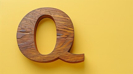 Wall Mural - Letter Q in wood on a yellow background